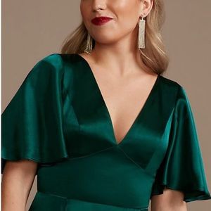 David’s Bridal Galina Signature Charmeuse Flutter-sleeve A-line Dress Gem Sz 16